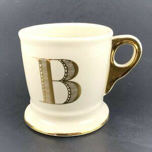 Anthropologie Monogram "B" Cream & Gold Ceramic Coffee Mug 12 fl oz